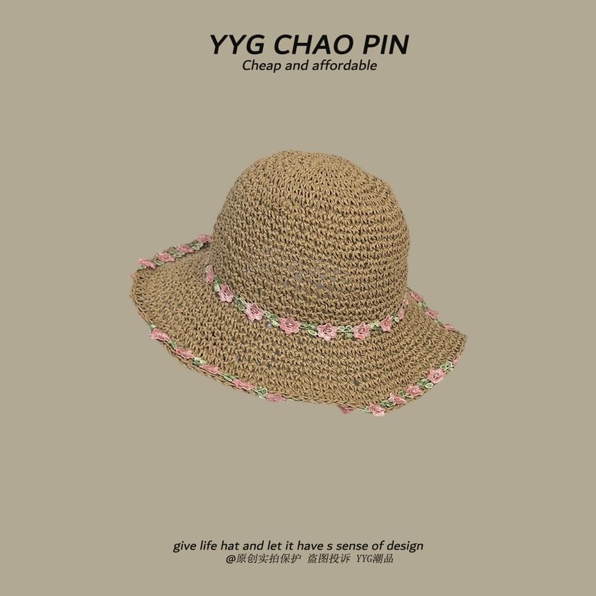 Straw Embroidered Hat Floral Sun