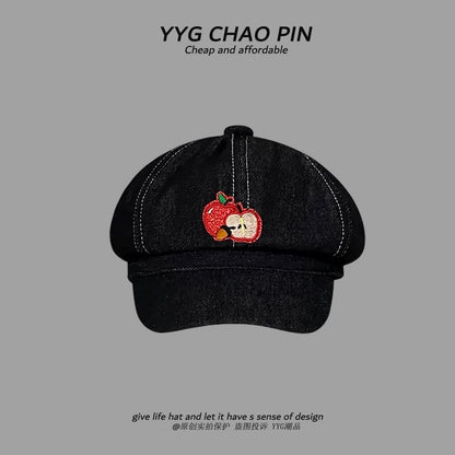 Newsboy Embroidered Cap Apple