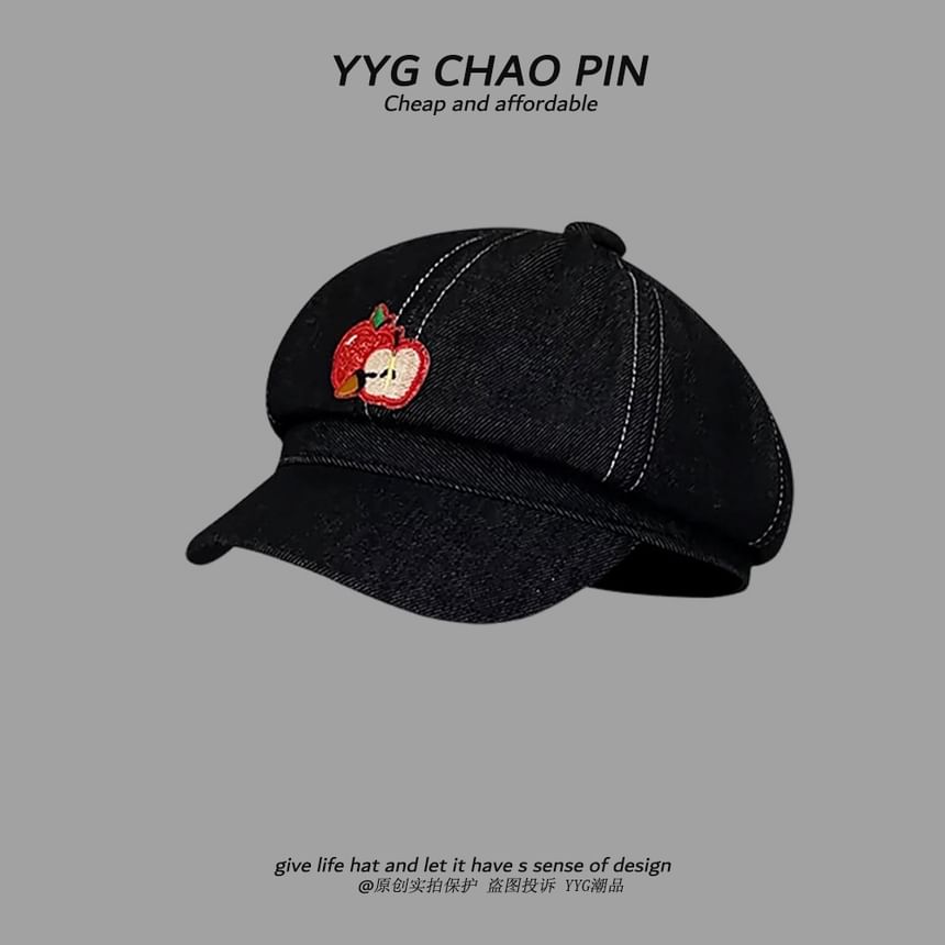 Newsboy Embroidered Cap Apple