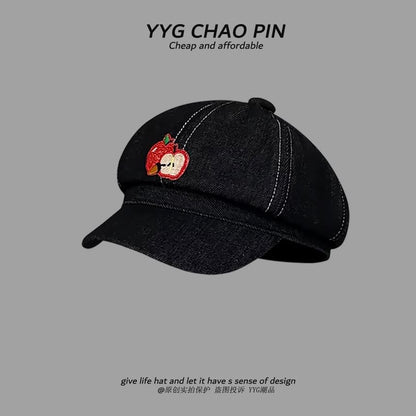 Newsboy Embroidered Cap Apple