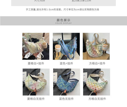 Patterned Distressed Fabric Crossbody Bag