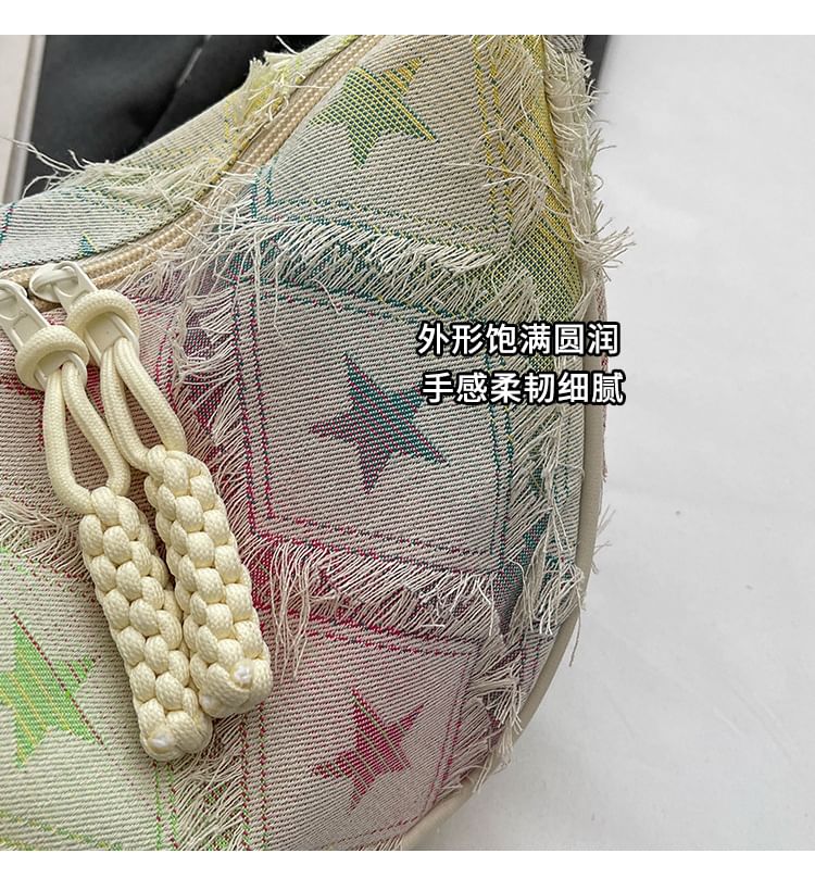 Patterned Distressed Fabric Crossbody Bag