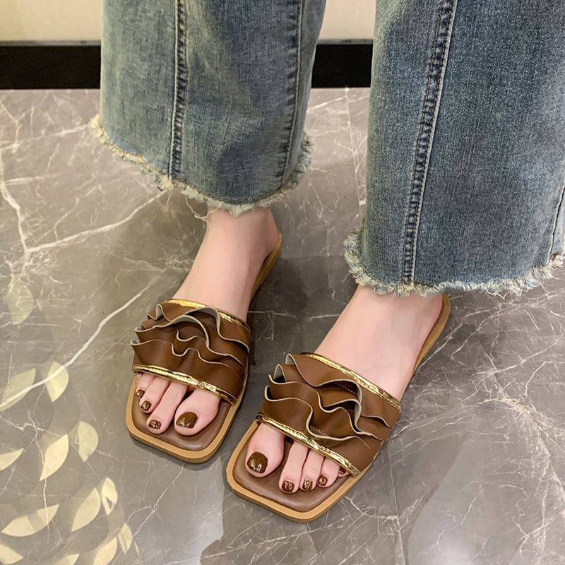 Square Slide Sandals Toe Ruffle