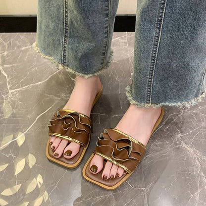 Square Slide Sandals Toe Ruffle