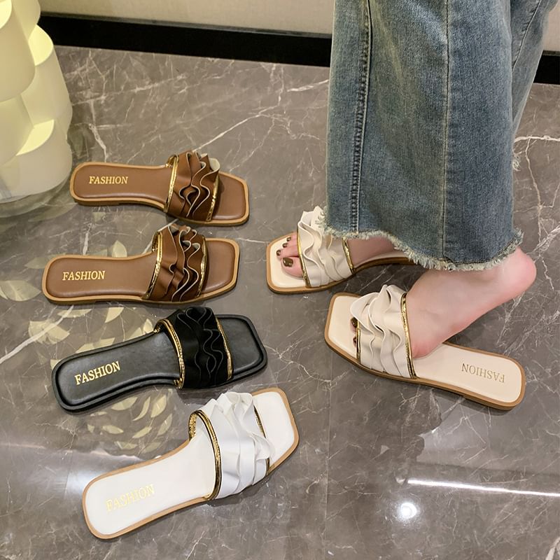 Square Slide Sandals Toe Ruffle