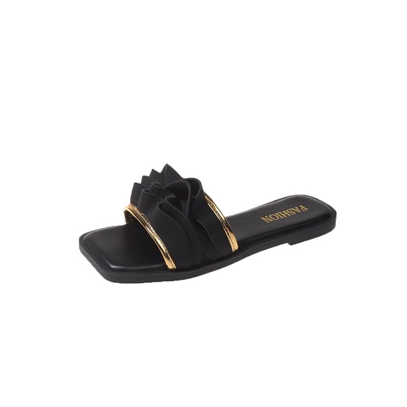 Square Slide Sandals Toe Ruffle