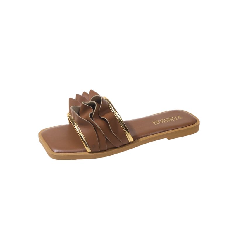 Square Slide Sandals Toe Ruffle