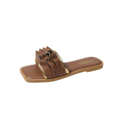 Square Slide Sandals Toe Ruffle