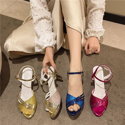 Sandals Pointed High Heel Rhinestone