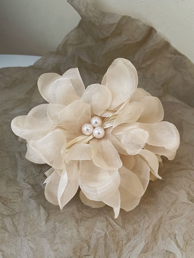 Floral Fabric Faux Pearl Hair Clamp