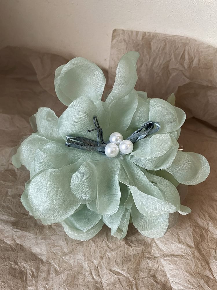 Floral Fabric Faux Pearl Hair Clamp