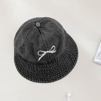 Bow Embroidered Denim Bucket Hat