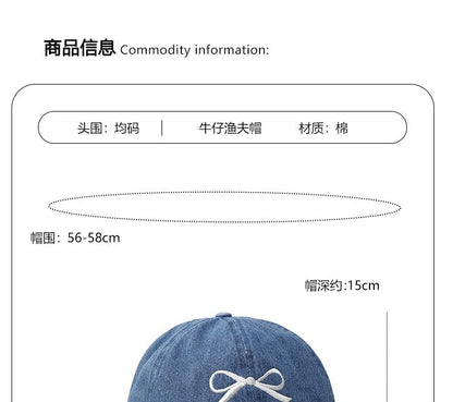 Bow Embroidered Denim Bucket Hat