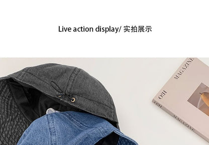 Bow Embroidered Denim Bucket Hat