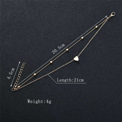 Bracelet de cheville en forme de cœur à plusieurs niveaux