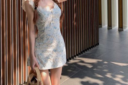 Spaghetti Strap Scoop Neck Floral Mini Sheath Dress