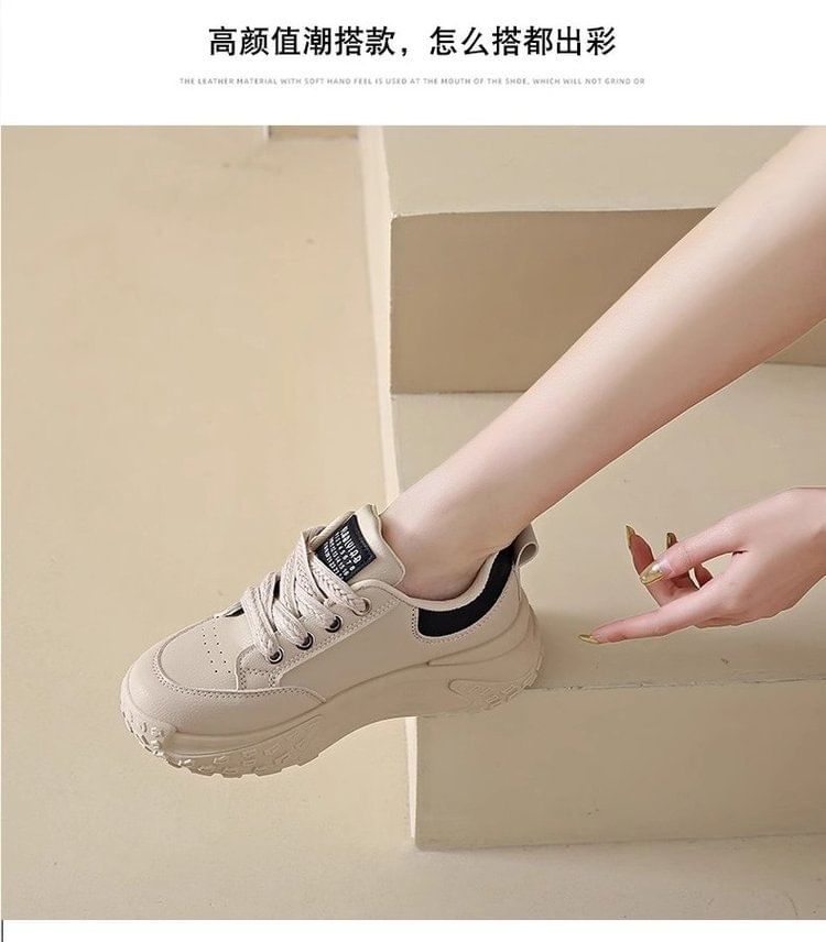 Lettering Lace-Up Platform Sneakers