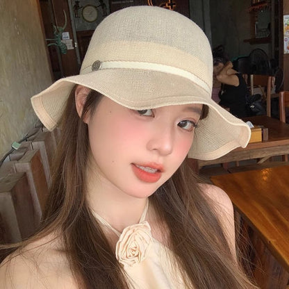 Bucket Ruffle Linen Hat Cotton