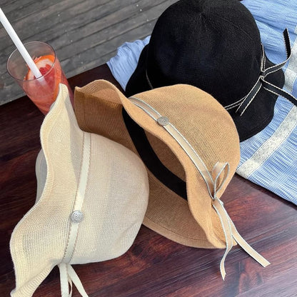 Bucket Ruffle Linen Hat Cotton