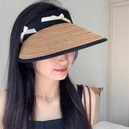 Straw Sun Hat Piped Ribbon