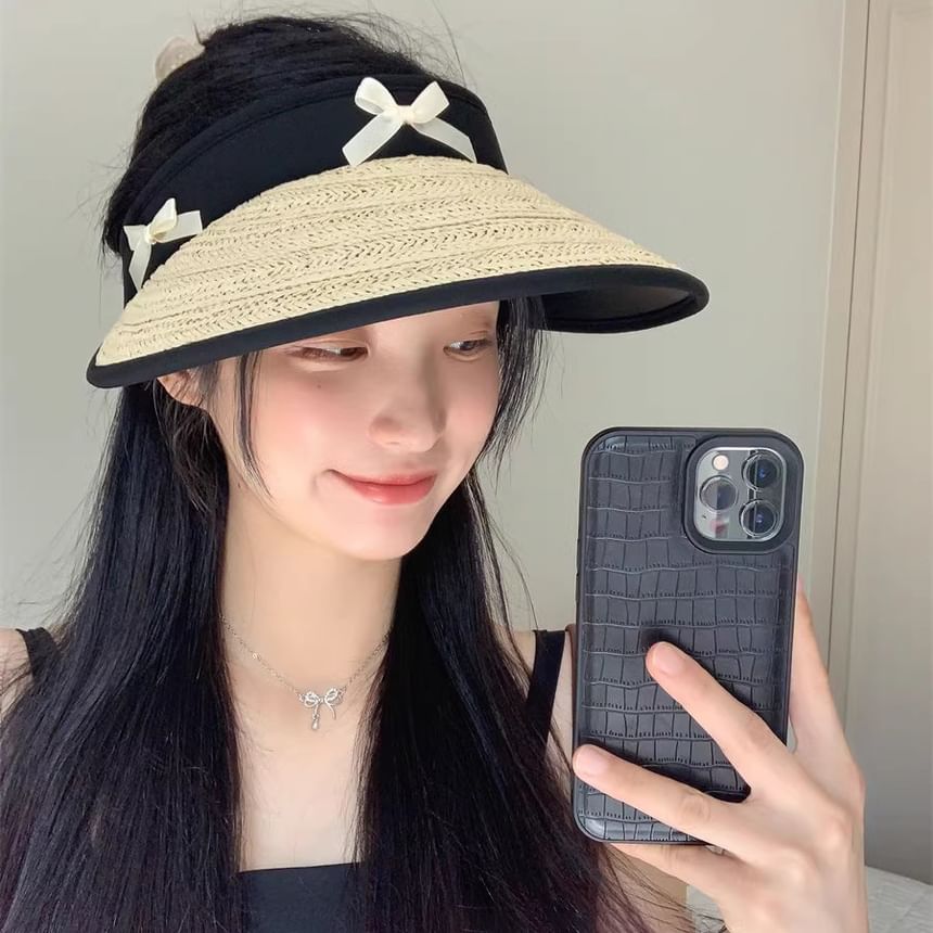 Straw Sun Hat Piped Ribbon