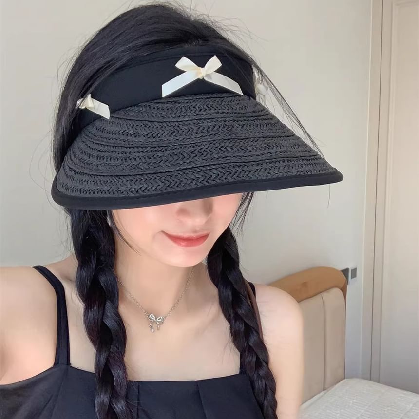 Straw Sun Hat Piped Ribbon