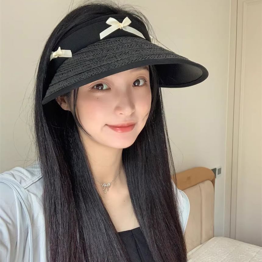 Straw Sun Hat Piped Ribbon