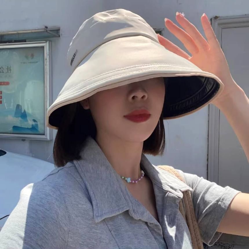 Embroidered Lettering Hat Top Sun Open