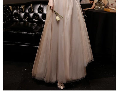 Long-Sleeve / Dress Mesh V-Neck Evening A-Line Gown