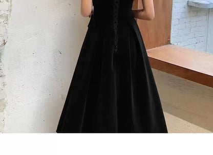 Gown Dress V-Neck A-Line Short-Sleeve Evening / Plain