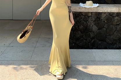 Spaghetti Strap Open Back Maxi Mermaid Dress