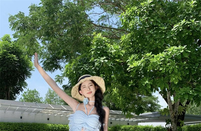 Spaghetti Strap Plain Asymmetrical Midi A-Line Dress