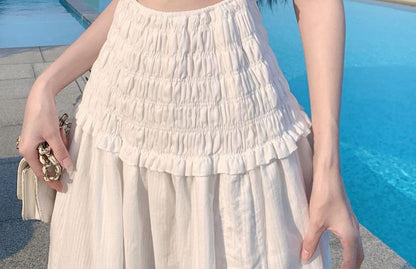 Plain Cutout Slit Maxi A-Line Tube Dress