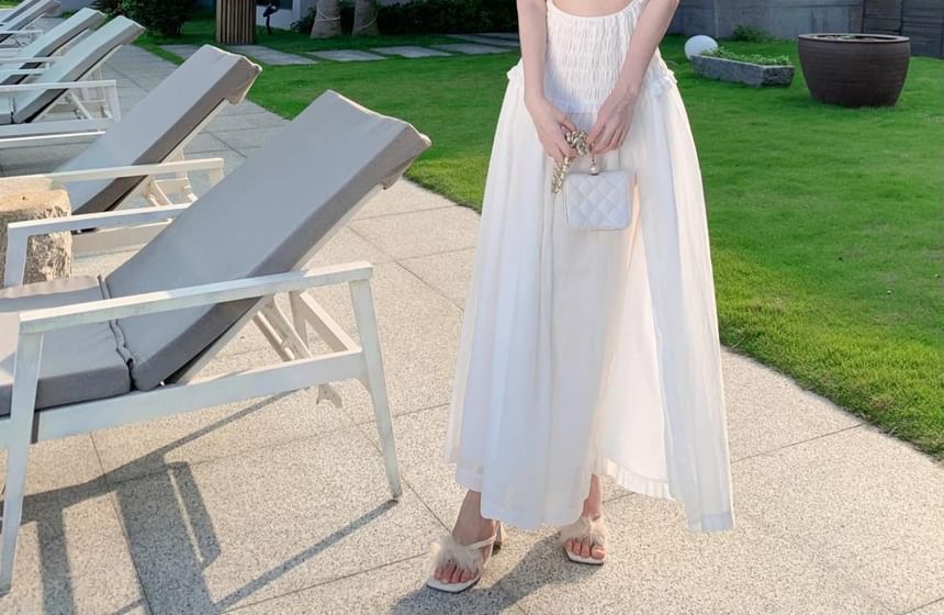 Plain Cutout Slit Maxi A-Line Tube Dress