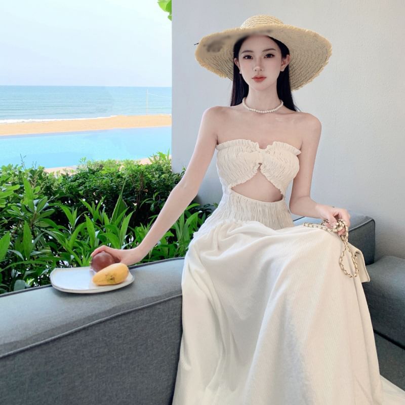 Plain Cutout Slit Maxi A-Line Tube Dress