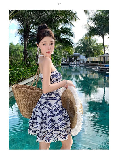 Embroidered Ruched Mini A-Line Tube Dress