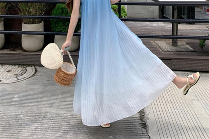 Spaghetti Strap Gradient Midi A-Line Dress