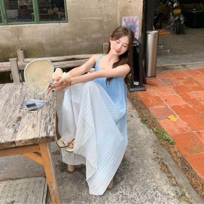 Spaghetti Strap Gradient Midi A-Line Dress