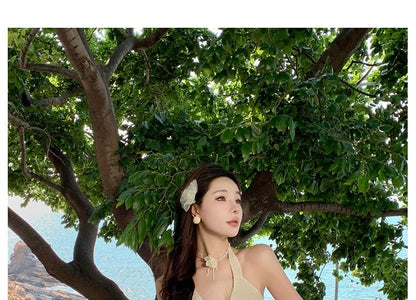 Set: Halter Plain Peplum Tank Top + Asymmetrical Midi A-Line Skirt