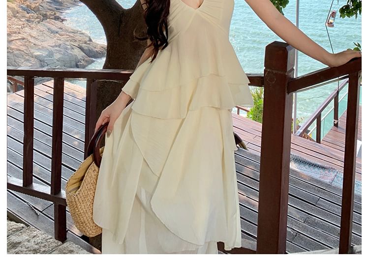 Set: Halter Plain Peplum Tank Top + Asymmetrical Midi A-Line Skirt