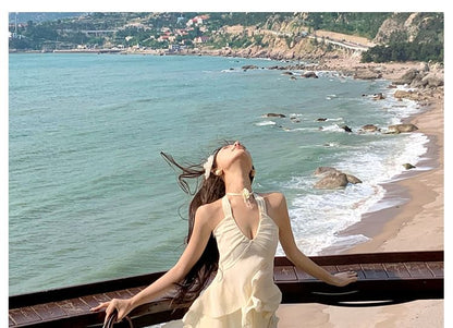 Set: Halter Plain Peplum Tank Top + Asymmetrical Midi A-Line Skirt