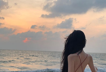 Spaghetti Strap V-Neck Plunge Plain Ruffle Trim Open Back Slit Maxi A-Line Dress