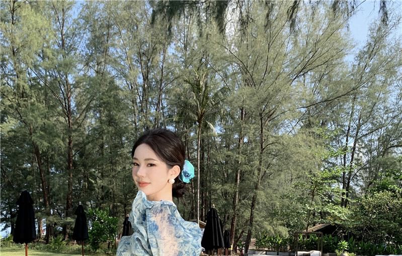 Puff-Sleeve Off-Shoulder Floral Print Ruffle Trim Slit Maxi A-Line Dress