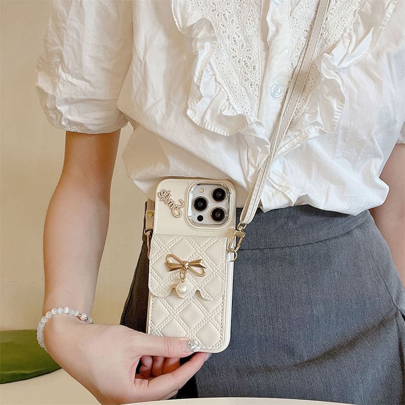 Faux Leather Card Holder Lanyard Phone Case