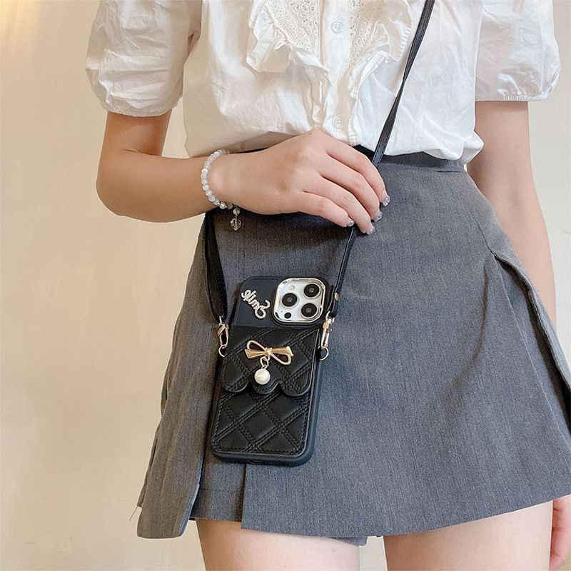 Faux Leather Card Holder Lanyard Phone Case