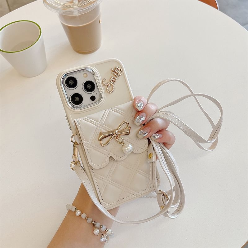 Faux Leather Card Holder Lanyard Phone Case