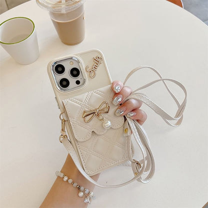 Faux Leather Card Holder Lanyard Phone Case