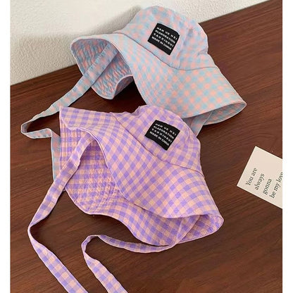 Hat Plaid Lettering Applique Bucket