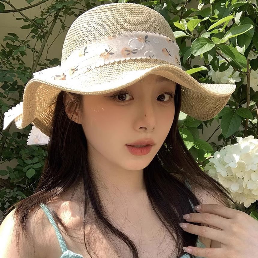 Hat Sun Straw Floral