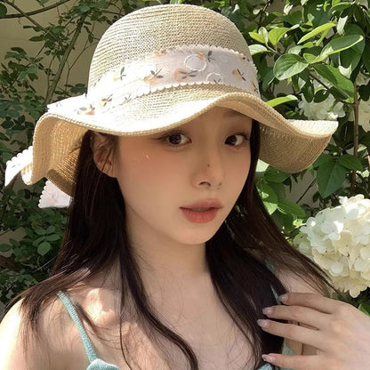 Hat Sun Straw Floral